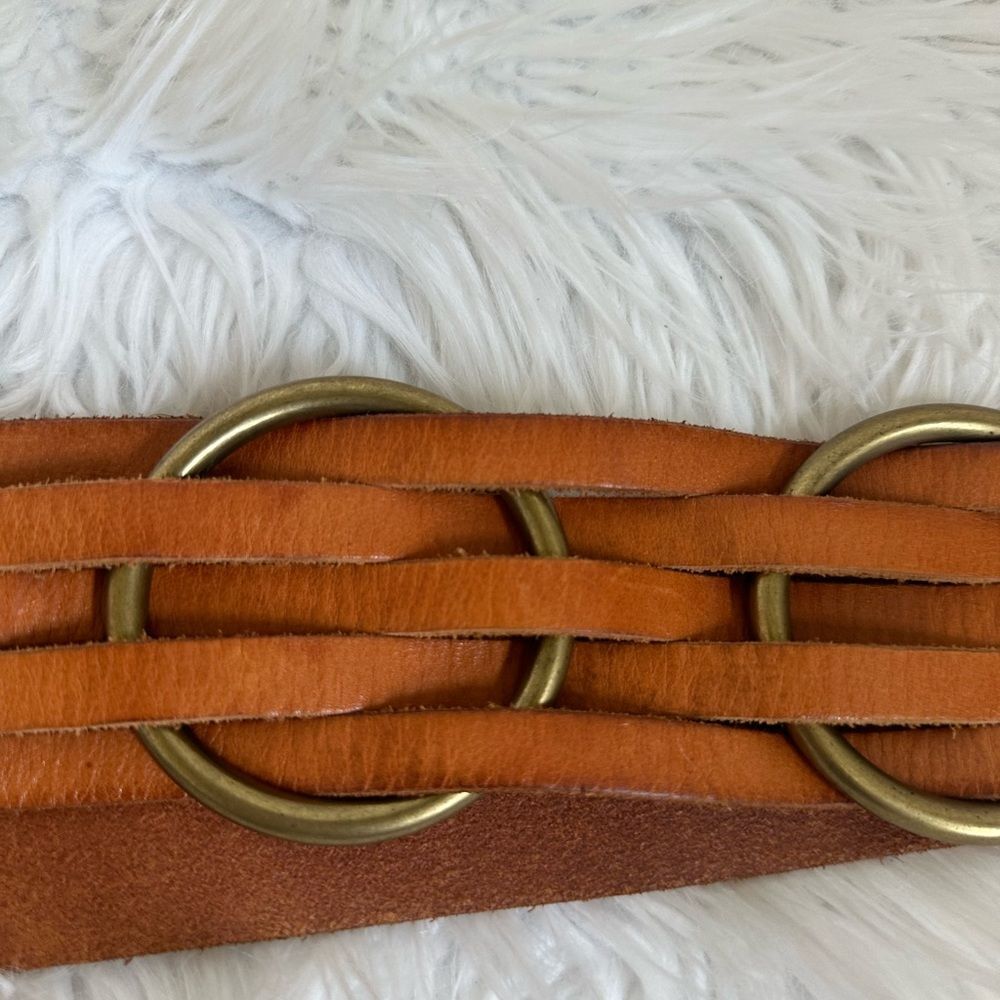 Linea Pelle Buckle Belt Woven Handmade Studded Genuine Leather Brown S - Picture 5 of 12